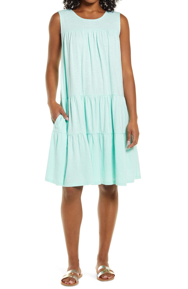 Caslon<sup>®</sup> Tiered Jersey Shift Dress, Main, color, 
