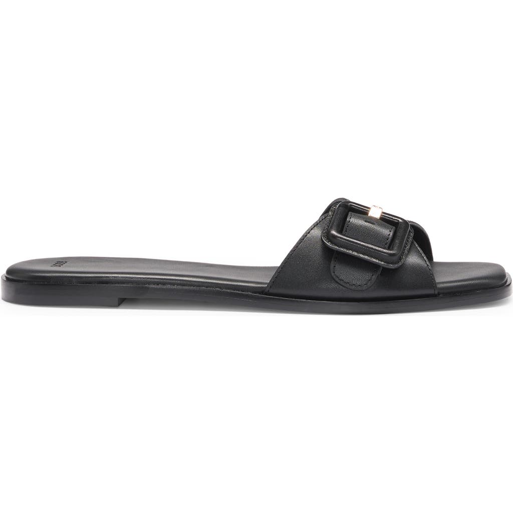 Hugo Boss Leather Slides With Logo-detail Buckle In Black
