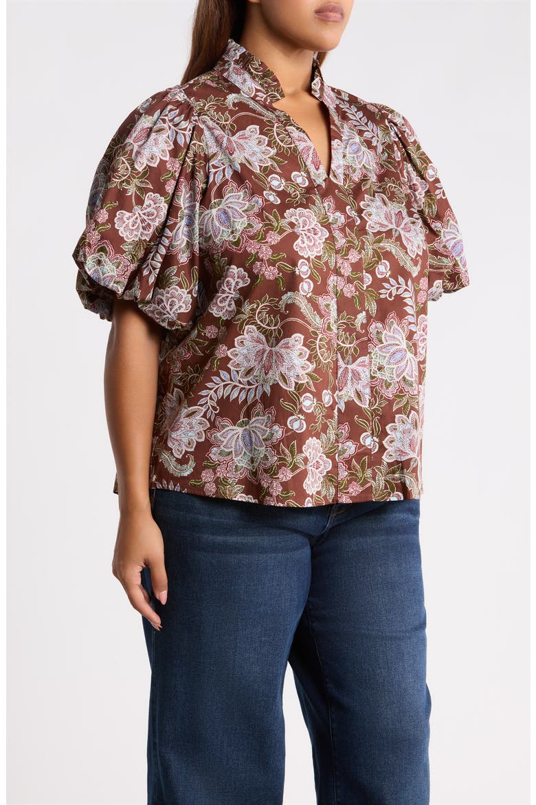 Pipa Bubble Sleeve Top, Alternate, color, BROWN-FLORAL