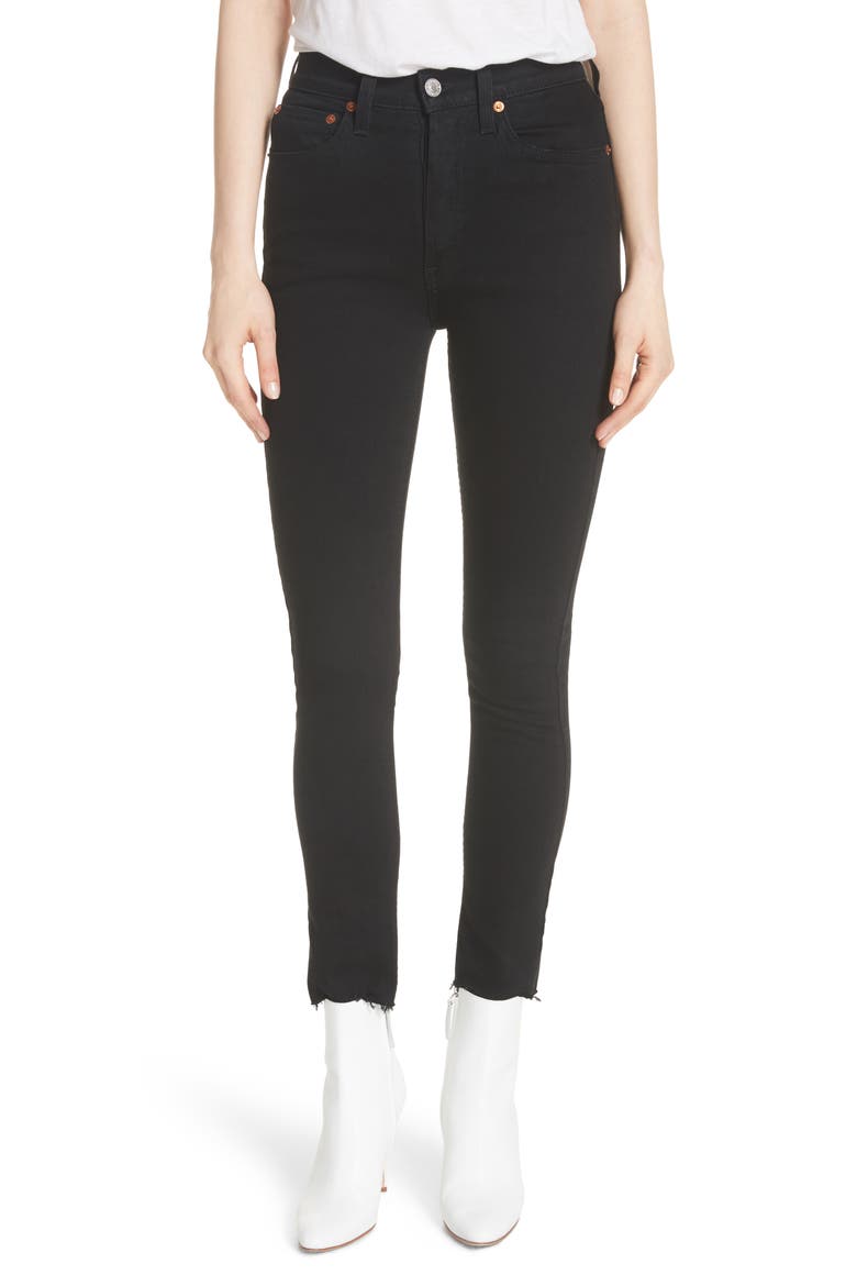 High Waist Stretch Ankle Jeans, Main, color, BLACK