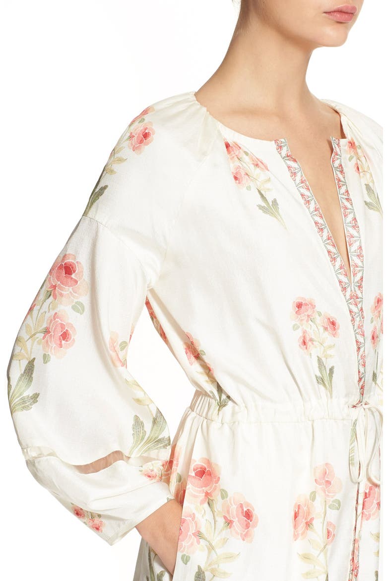 'Penny' Rose Print Raw Silk Midi Dress, Alternate, color, ROSE PRINT