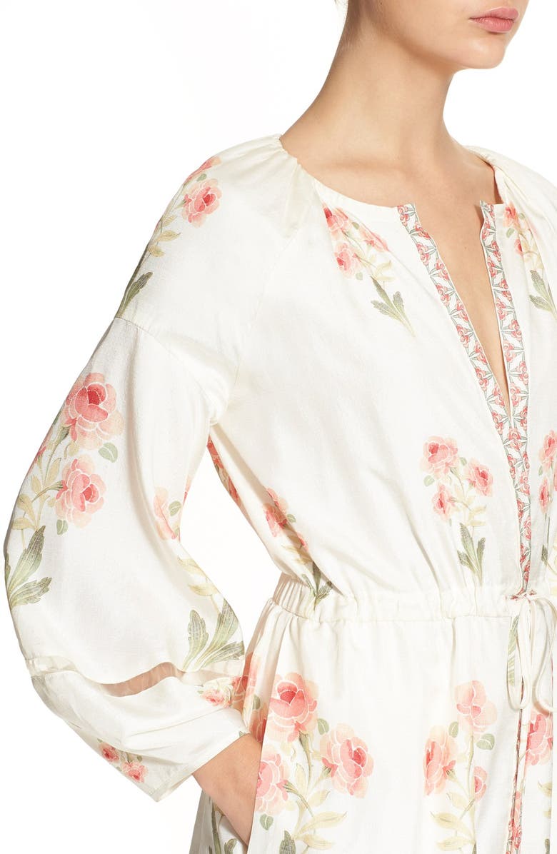 VILSHENKO 'Penny' Rose Print Raw Silk Midi Dress, Alternate, color, 