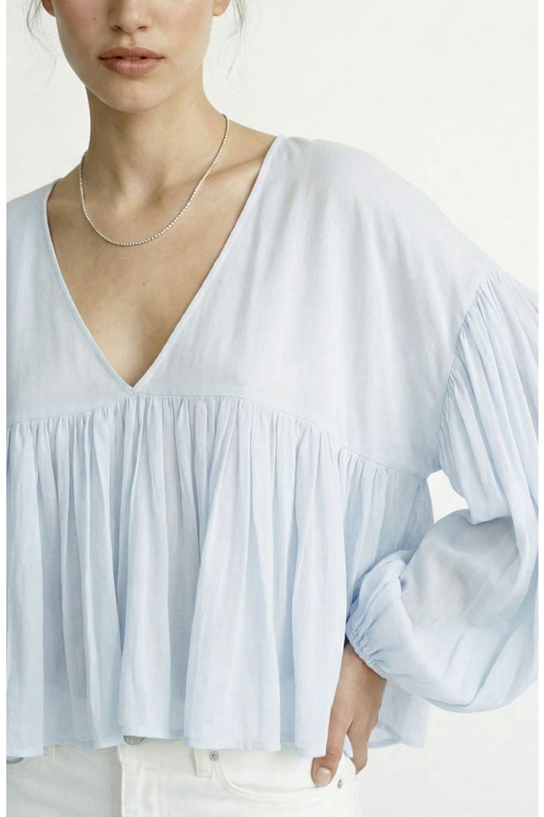 Katie Balloon Sleeve Baby Doll Top, Alternate, color, SKYWRITING