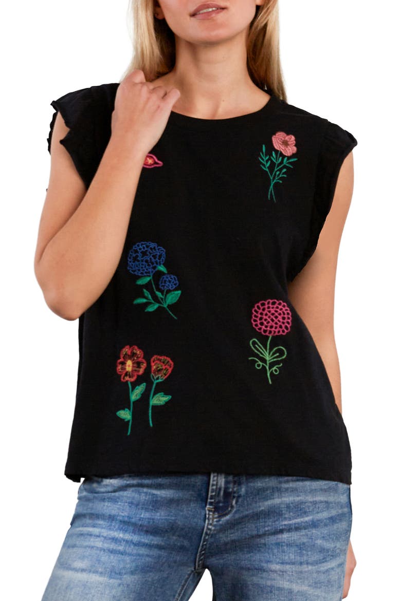 Aurora Petal Embroidered Sleeveless T-Shirt, Alternate, color, BLACK BEAUTY
