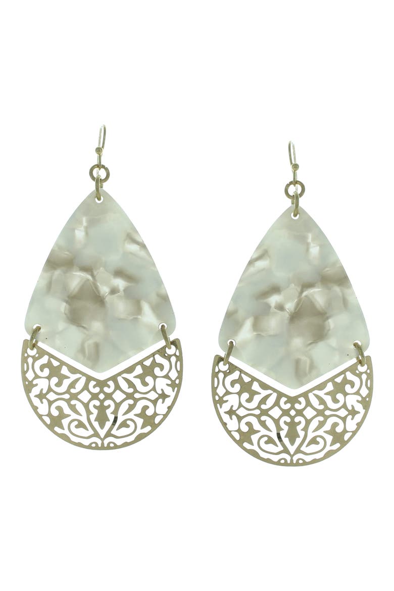 Quinn Filigree Drop Earrings, Main, color, WORN GOLD / GRAY