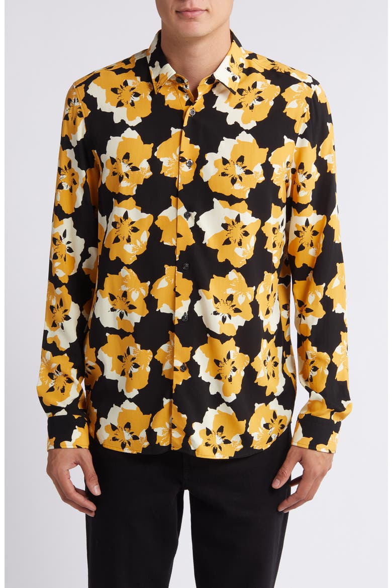 Emero Floral Button-Up Shirt, Main, color, GOLD