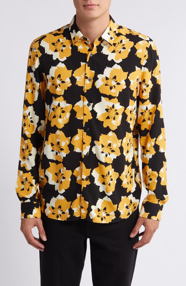 HUGO Emero Floral Button-Up Shirt, Main, color, Gold