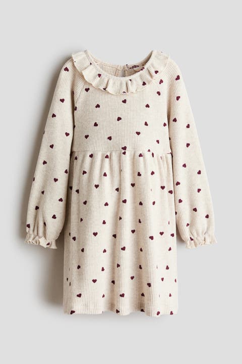 Ruffle-trimmed Ribbed Jersey Dress