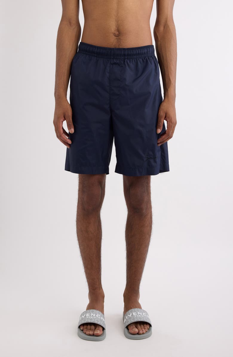 Givenchy Logo Embroidered Swim Trunks, Main, color, Dark Blue