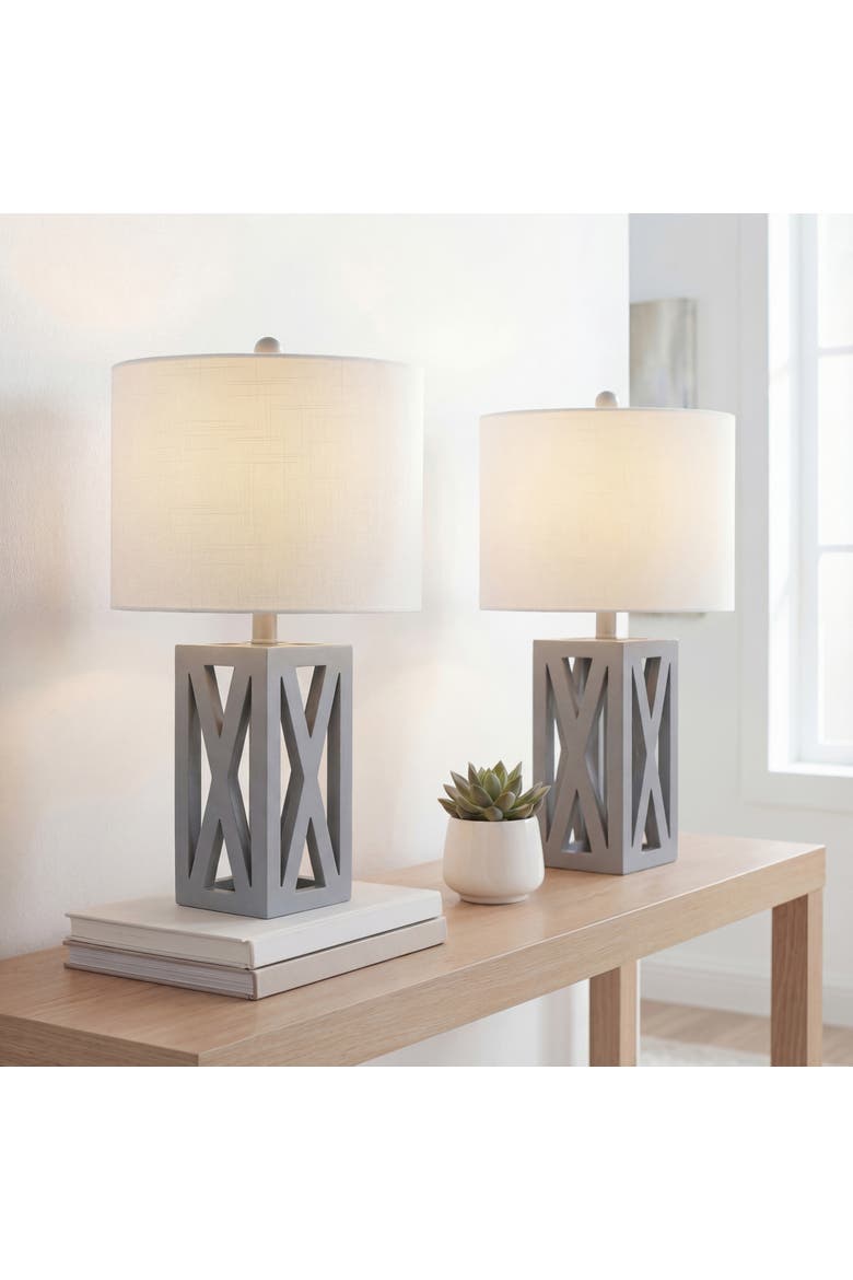 Stewart 21.5" Farmhouse Wood LED Table Lamp, Main, color, Gray