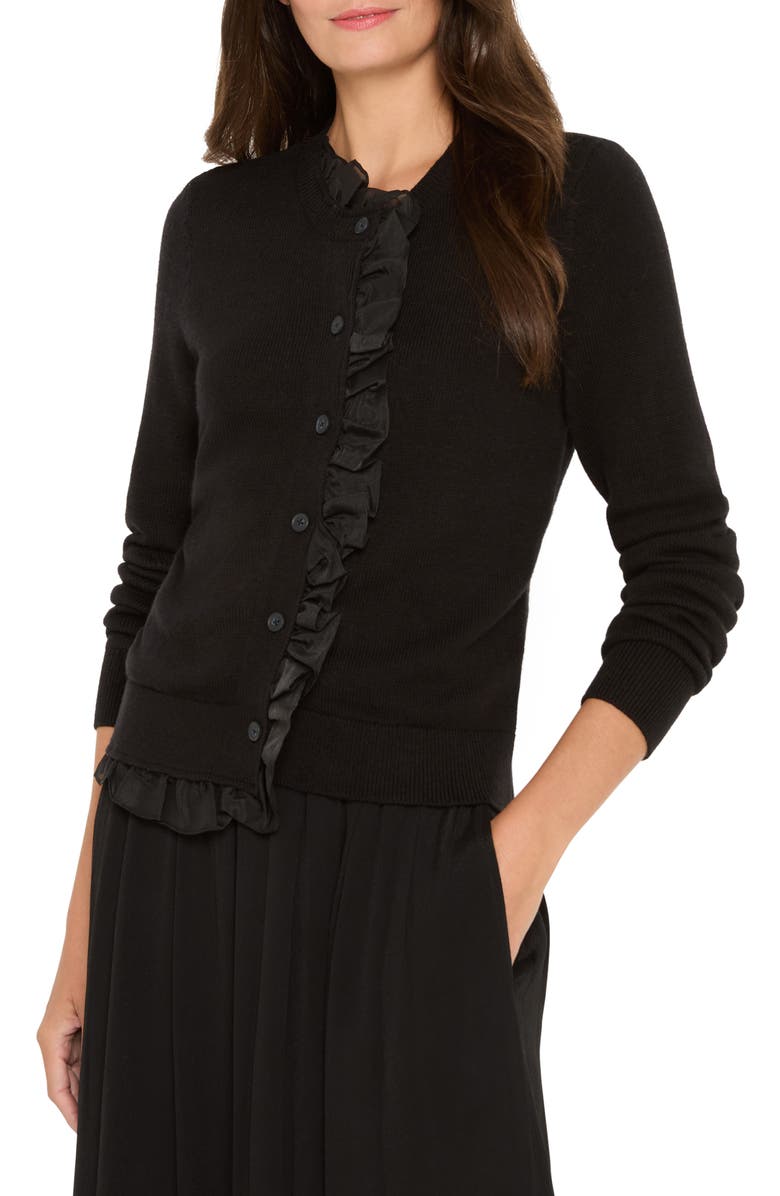NIC+ZOE Mixed Media Ruffle Cardigan, Main, color, Black Onyx