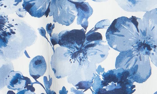 Connected Apparel Floral Sleeveless Pleated Waist A-line Midi Dress In Denim