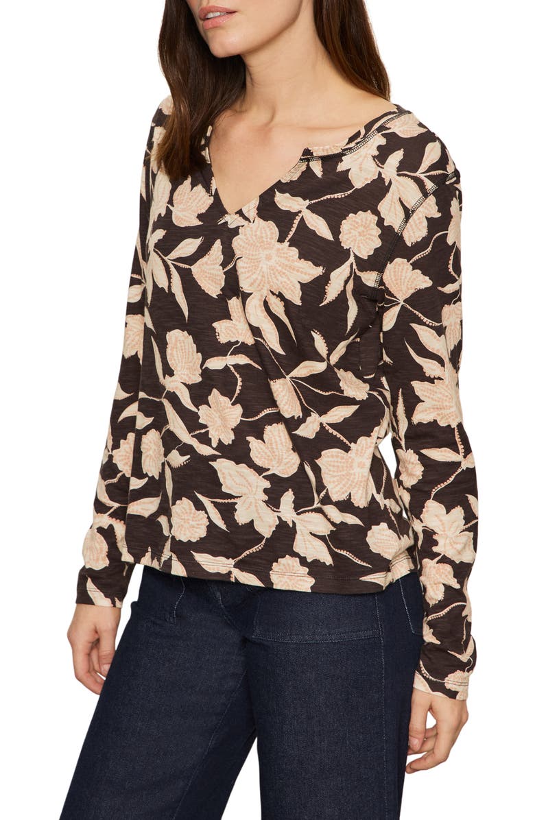 Sanctuary Print Split Neck Knit Top, Alternate, color, Semisweet Floral