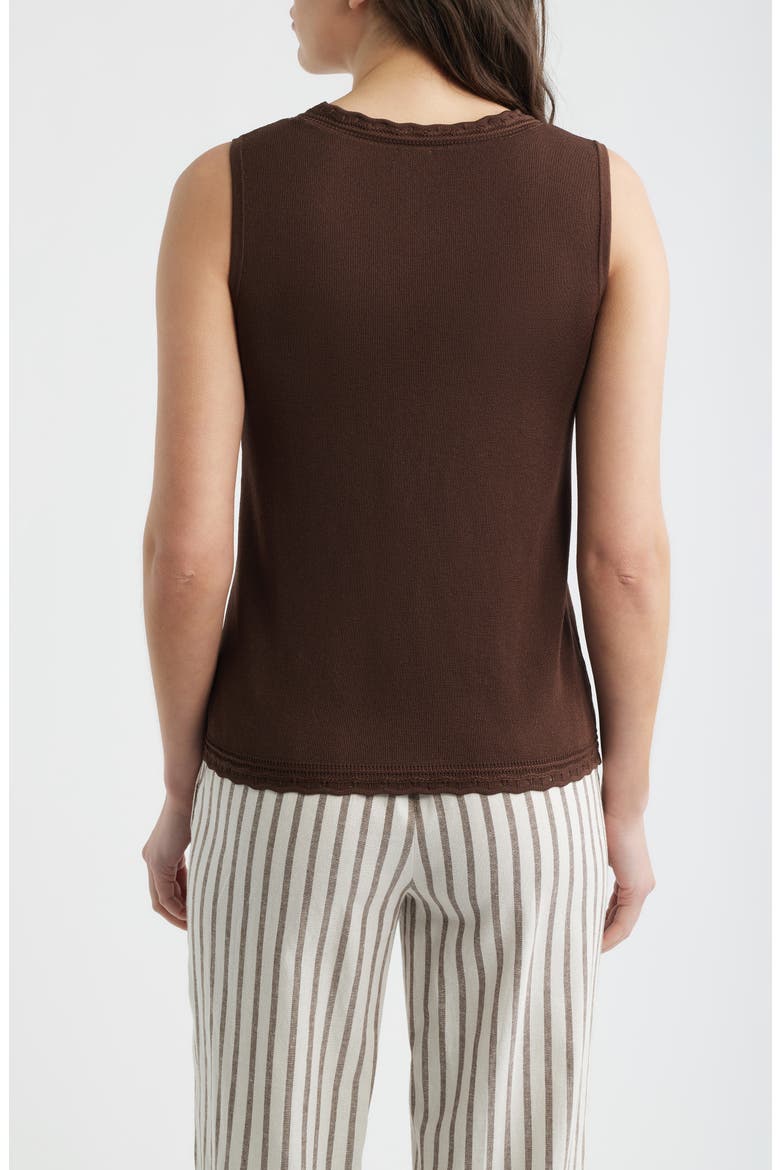 Scallop Trim Sleeveless Sweater, Alternate, color, DARK CHOCOLATE