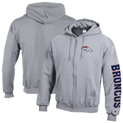 Men's Champion  Heather Gray Denver Broncos Powerblend Fleece Full-Zip Hoodie