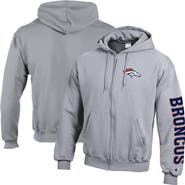 Champion Men's Champion  Heather Gray Denver Broncos Powerblend Fleece Full-Zip Hoodie