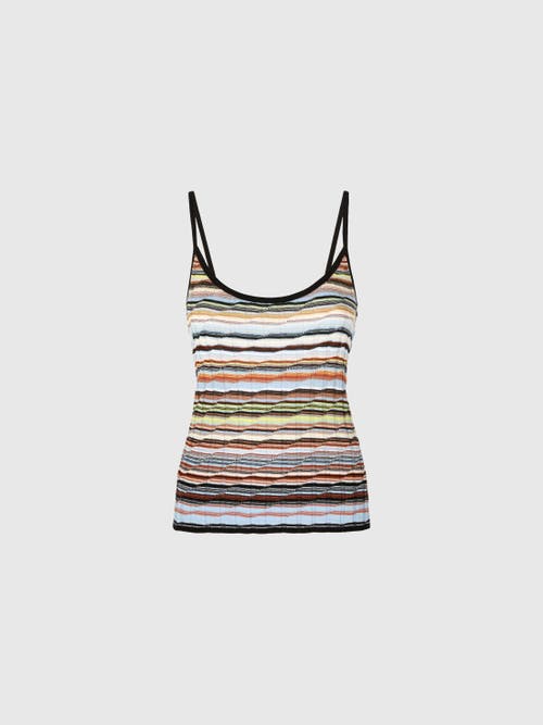 Shop Missoni Striped Cotton And Viscose Ribbed Tank Top With Contrasting Trim In Blue