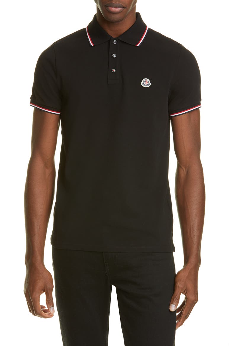 Tipped Solid Short Sleeve Piqué Polo, Main, color, BLACK