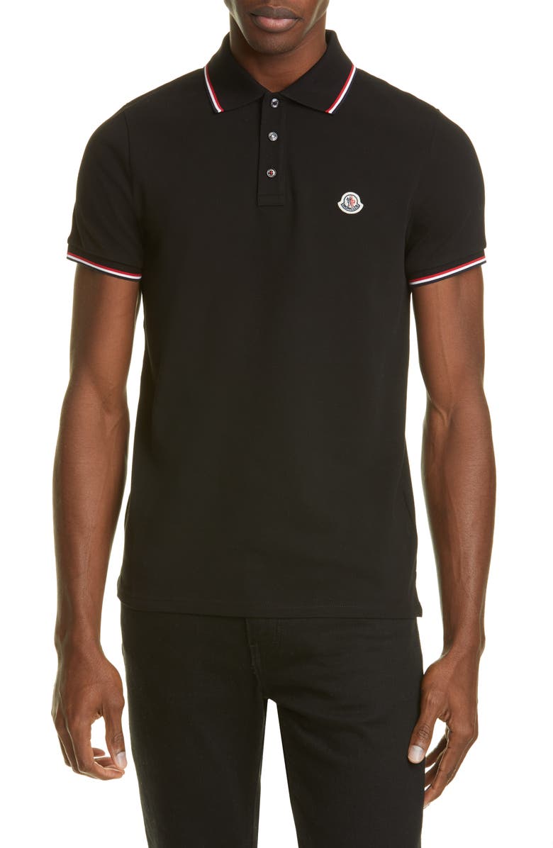 Moncler Tipped Solid Short Sleeve Piqué Polo, Main, color, 