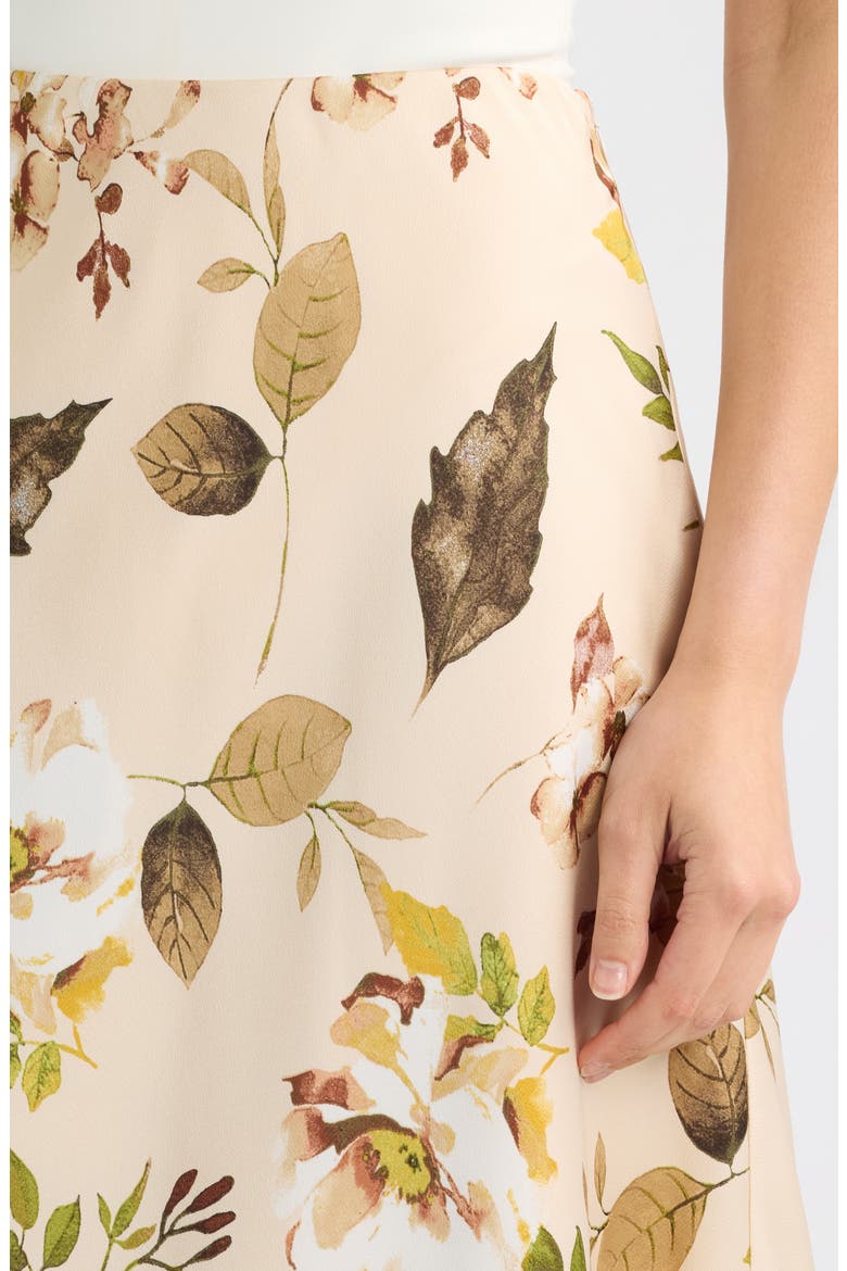 Floral Print Satin Midi Skirt, Alternate, color, SAND FLORAL