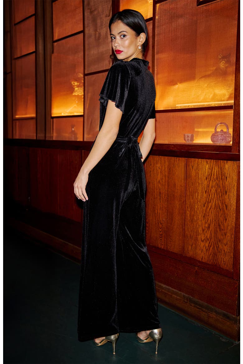 Velvet Buckle Detail Jumpsuit, Alternate, color, Black