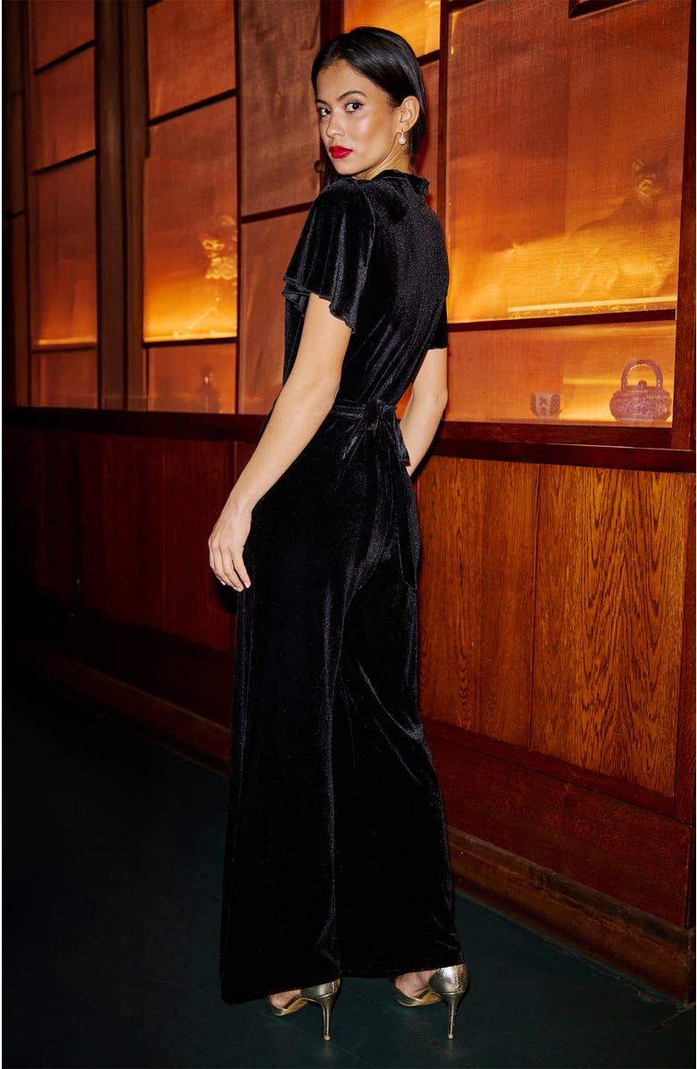 Yumi Velvet Jumpsuit with Buckle Detail, Alternate, color, Black