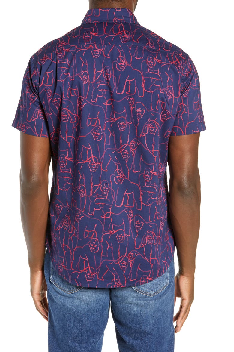 Riviera Slim Fit Gorilla Print Sport Shirt, Alternate, color, GORILLA - MEDIEVAL BLUE
