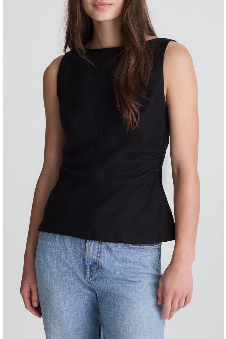 Cinched Boatneck Sleeveless Linen Top, Main, color, JET BLACK