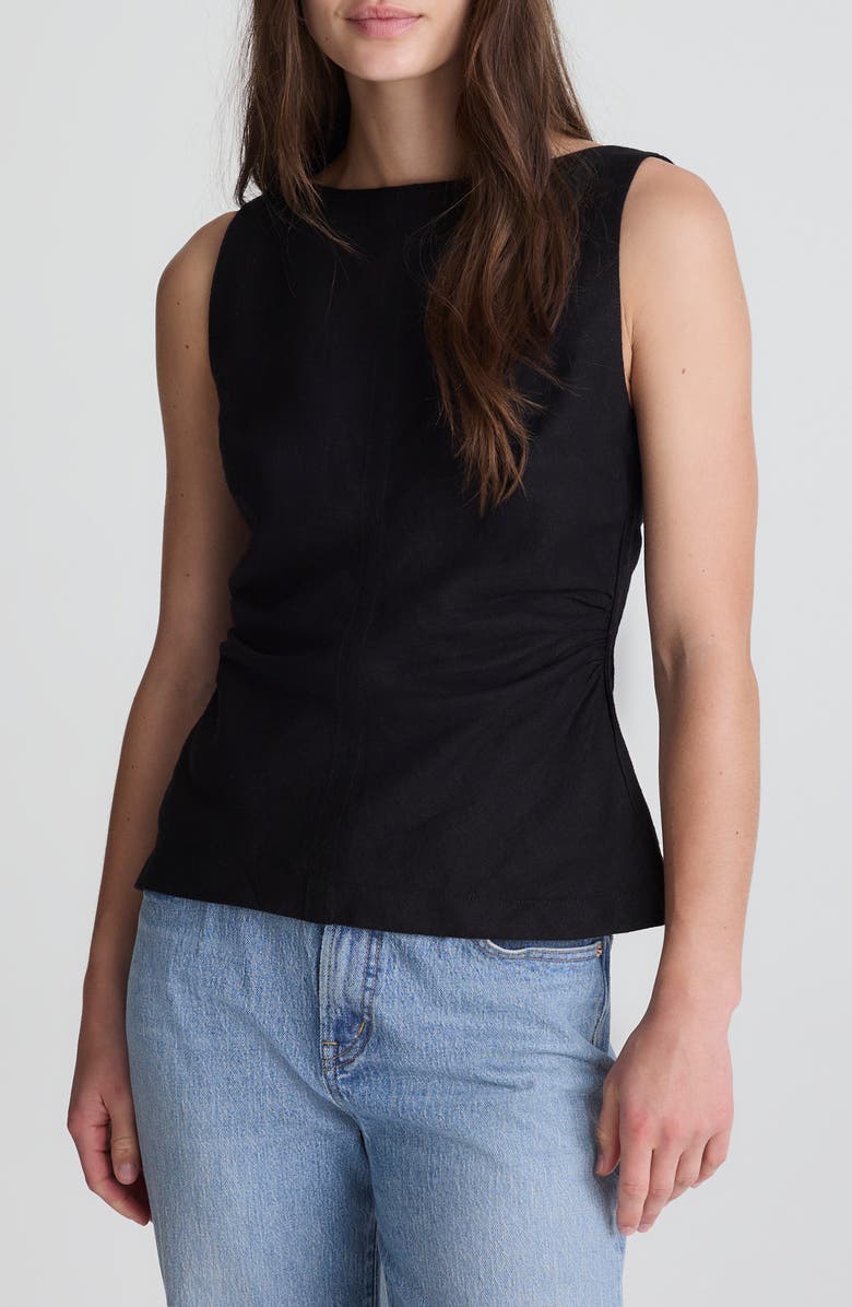 Madewell Cinched Boatneck Sleeveless Linen Top, Main, color, Jet Black