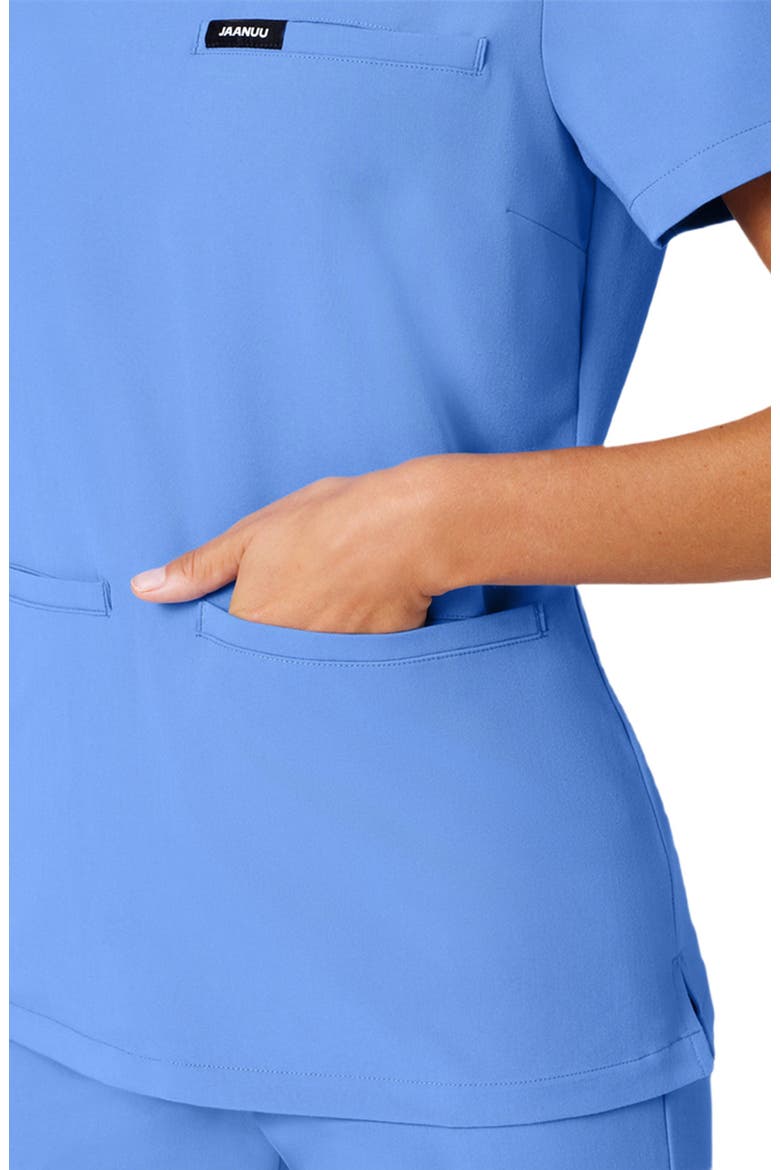 Helia Women's 3-Pocket Classic Notched V-Neck Scrub Top, Alternate, color, Ceil Blue