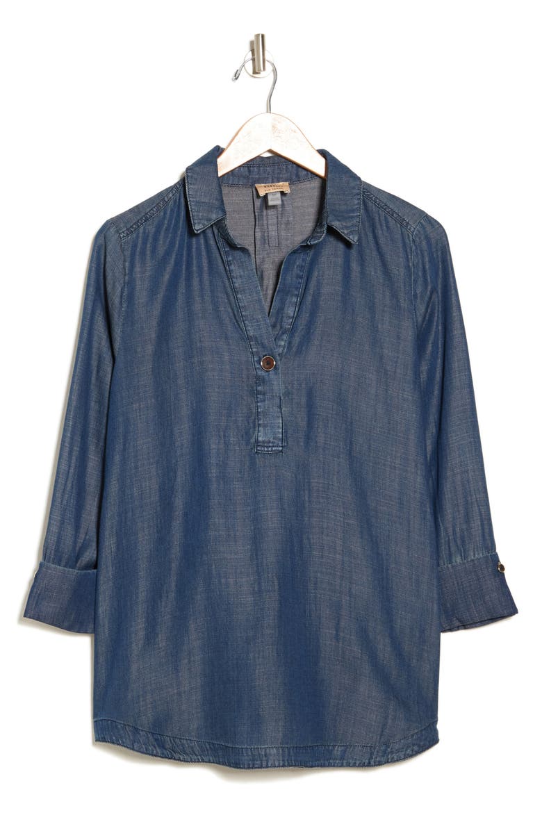 ELIE ELIE TAHARI Tencel<sup>®</sup> Lyocell Split Collar Three Quarter Sleeve Tunic Blouse, Alternate, color, 