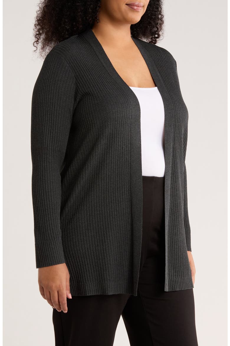 Sutton Open Front Rib Cardigan, Alternate, color, DARK HEATHER GREY