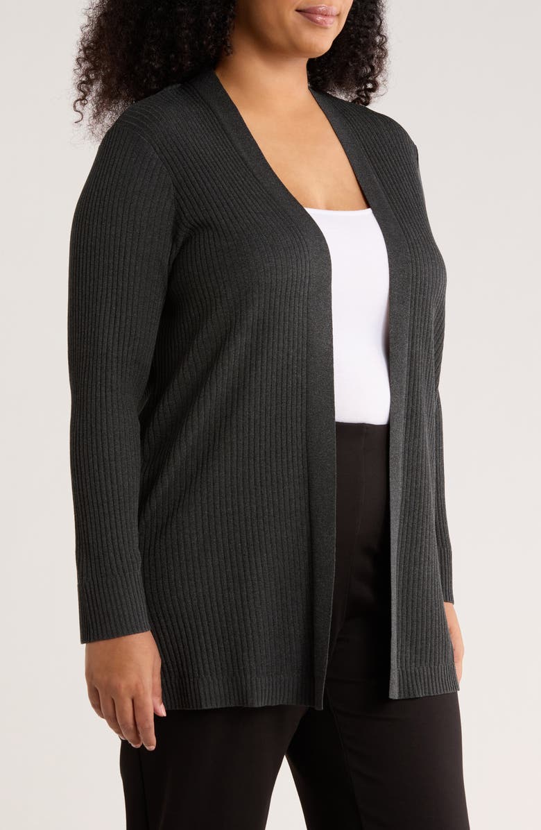 Jones New York Sutton Open Front Rib Cardigan, Alternate, color, Dark Heather Grey