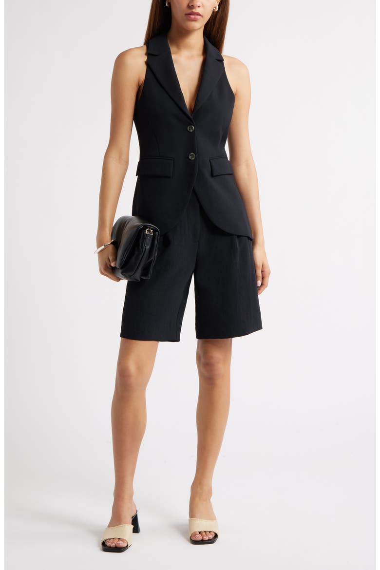 The Curator Pleated Bermuda Shorts, Alternate, color, BLACK