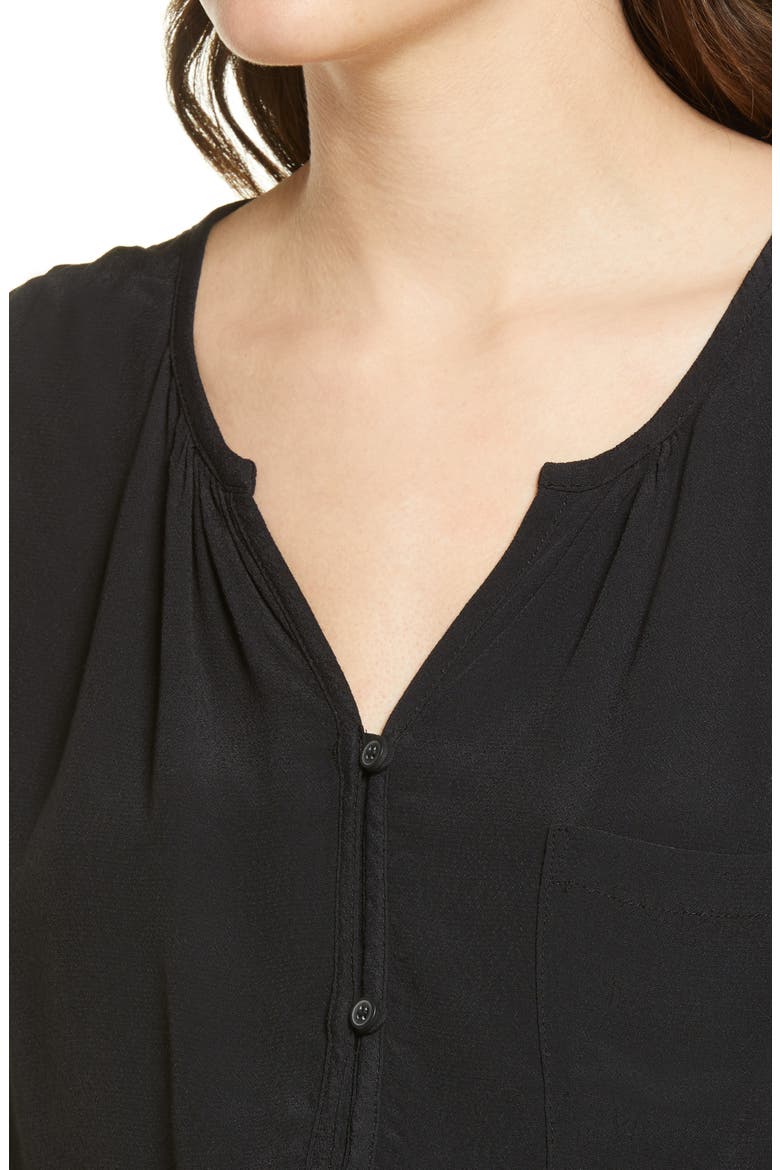 Shirred Button-Up Shirt, Alternate, color, BLACK