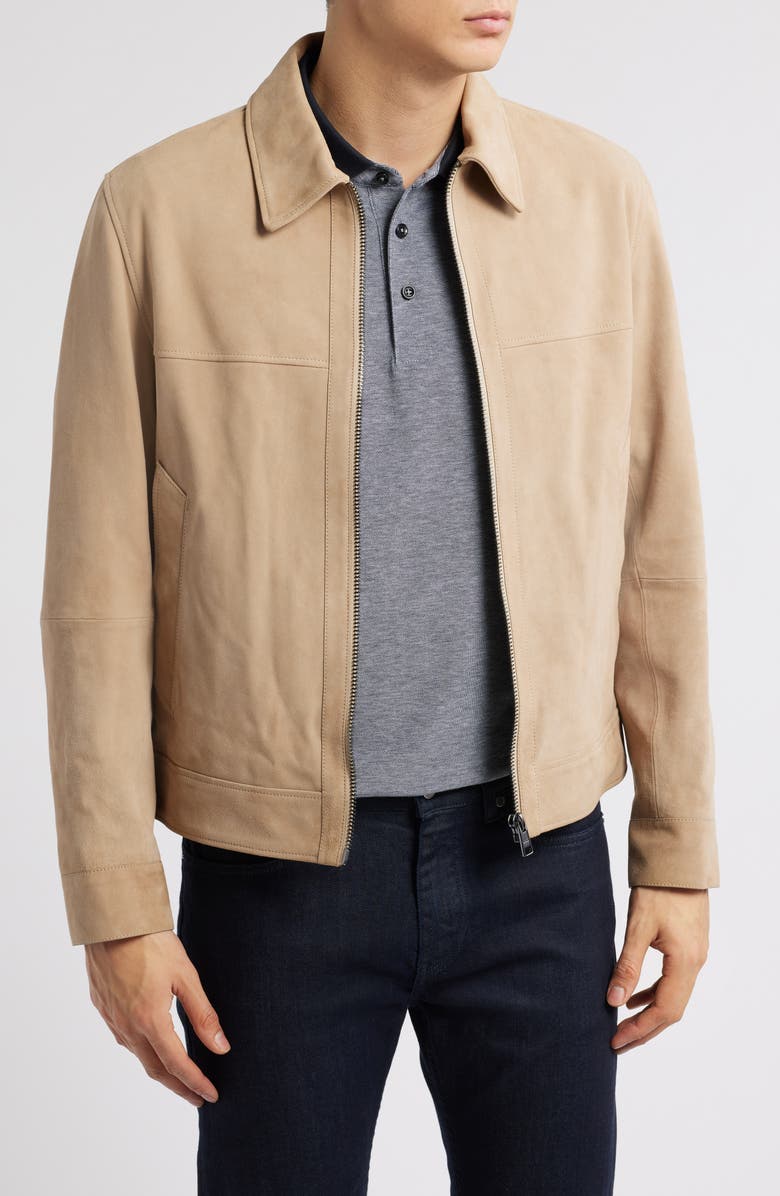 BOSS Malbano Goatskin Suede Jacket, Main, color, Light Beige