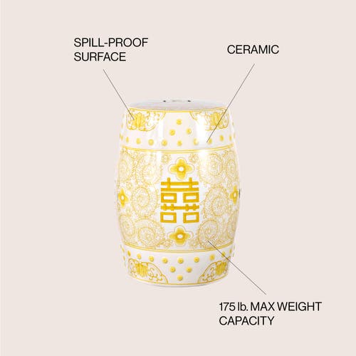 Jonathan Y Double Happiness 18" Chinoiserie Ceramic Drum Garden Stool In Yellow/white