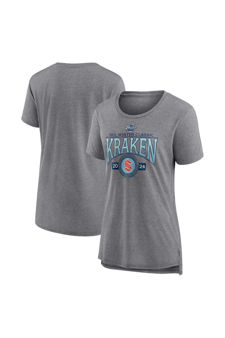 Women's Fanatics Branded Heather Gray Seattle Kraken 2024 NHL Winter Classic Distressed Tri-Blend T-Shirt, Main, color, Heather Gray