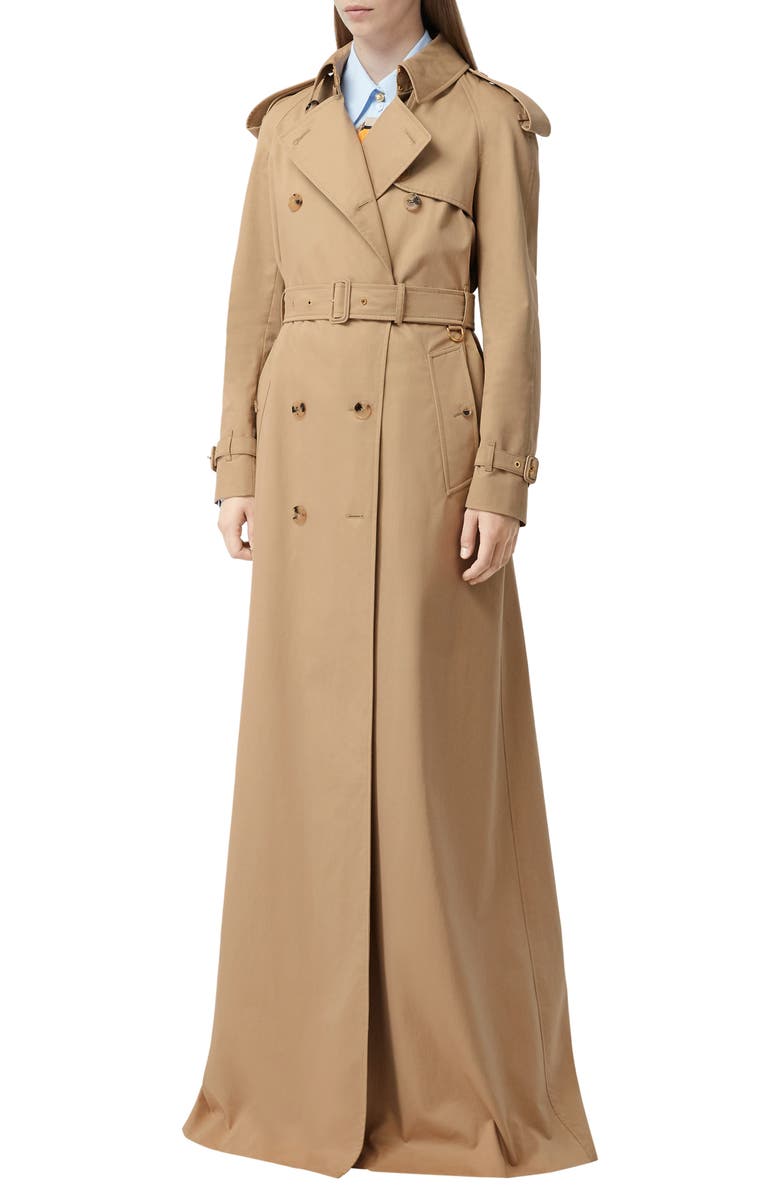 Burberry Check Lined Maxi Trench Coat, Alternate, color, 