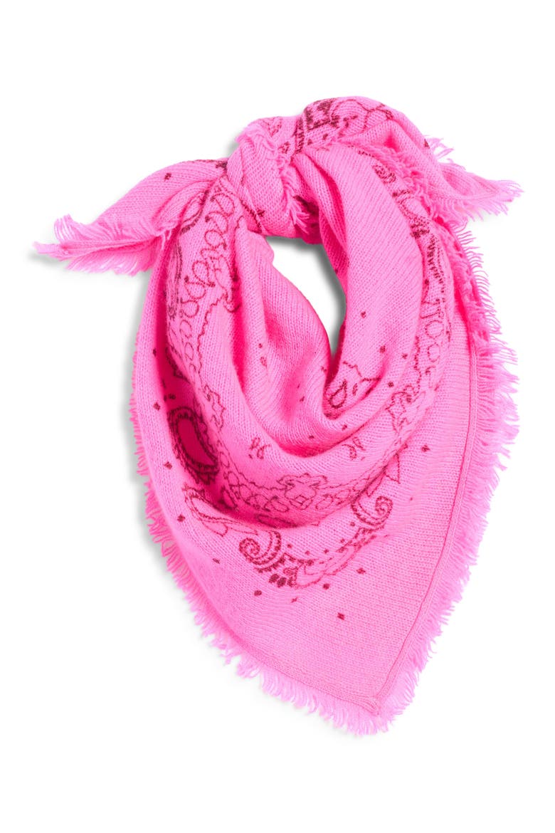 Wool & Cashmere Fringe Bandana, Alternate, color, PINK STAR- BURGUNDY