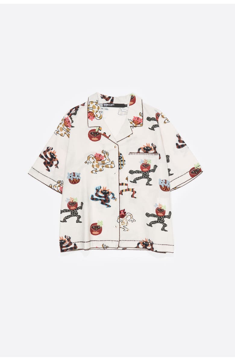 Bimba y Lola Samba Straight Shirt With Decorative Stitching, Alternate, color, Samba