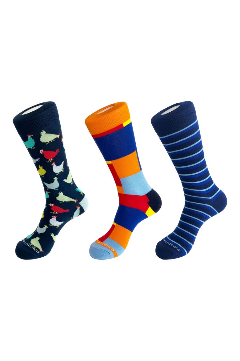 3-Pack Assorted Graphic Crew Socks, Main, color, BLUE MULTI