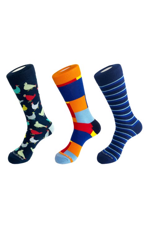 3-Pack Assorted Graphic Crew Socks