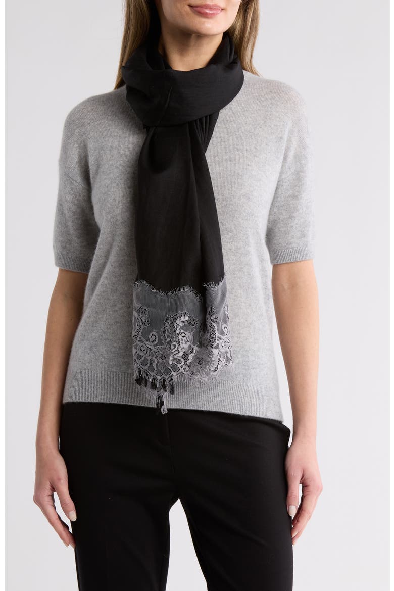 Wool Silk Blend Lace Scarf, Main, color, BLACK/GREY