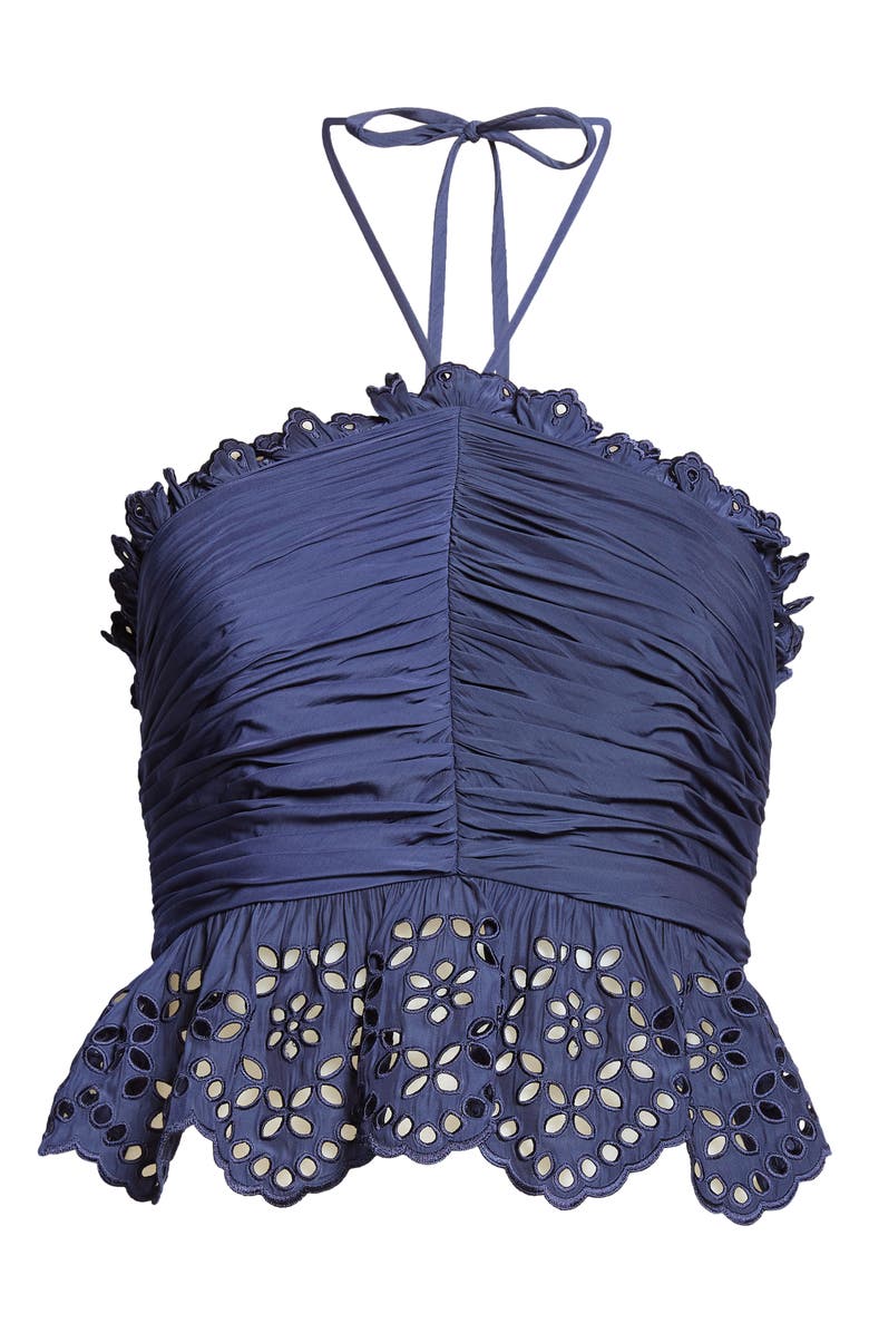 Ramy Brook Michelle Eyelet Peplum Halter Top, Alternate, color, Spring Navy