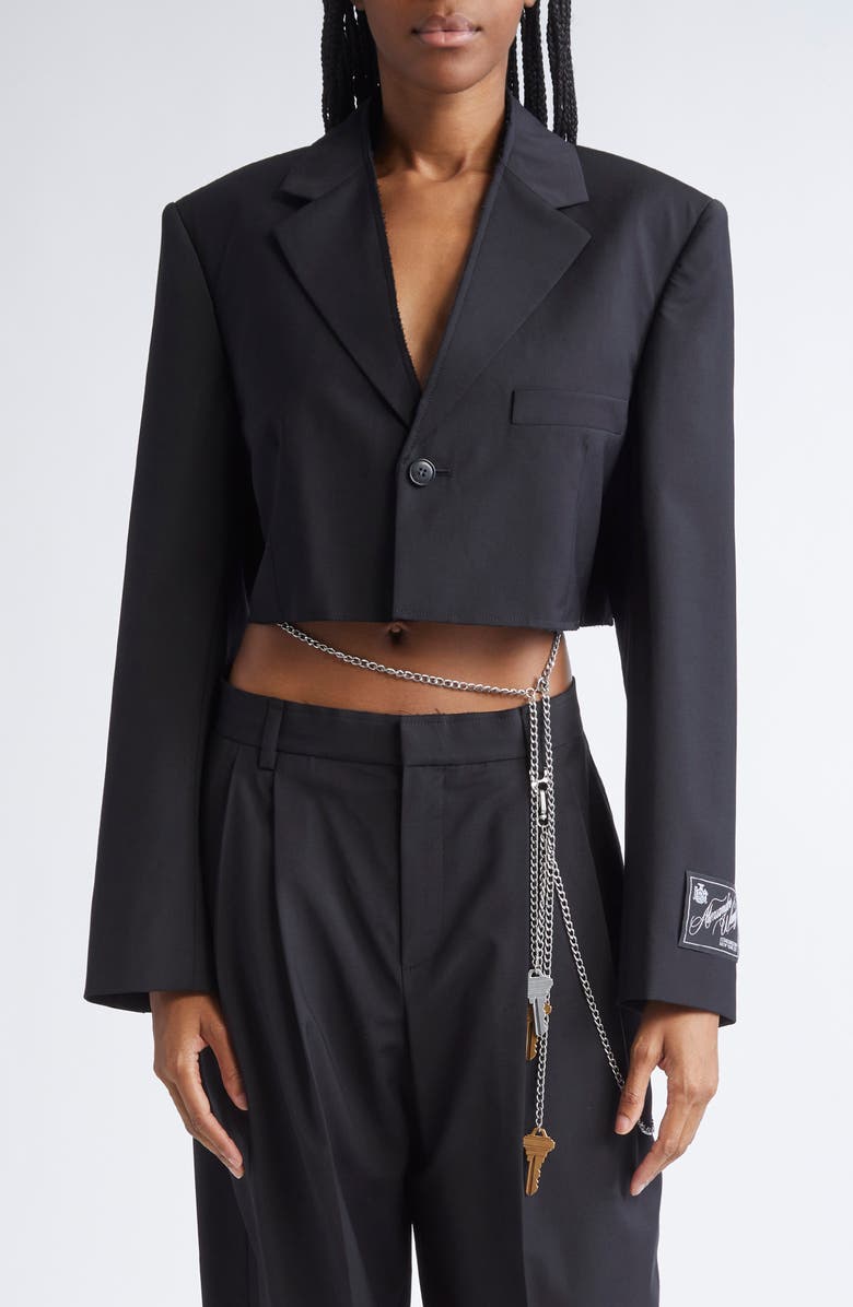 Alexander Wang Chain Embellished Crop Blazer, Main, color, Black