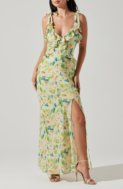 Astr The Label Sorbae Floral Print Sleeveless Dress In Yellow Green Floral