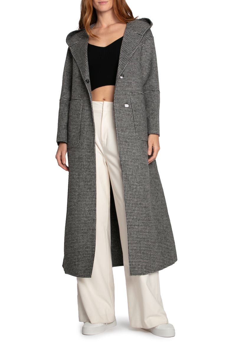 Walk My Way Wool Blend Hooded Coat, Alternate, color, BLACK/WHITE