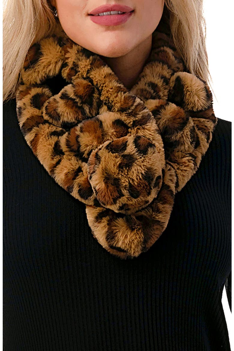Faux Fur Pom Collar Scarf, Main, color, LEOPARD