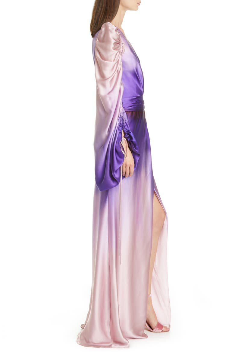 Everett Long Sleeve Ombré Charmeuse Gown, Alternate, color, PURPLE MULTI